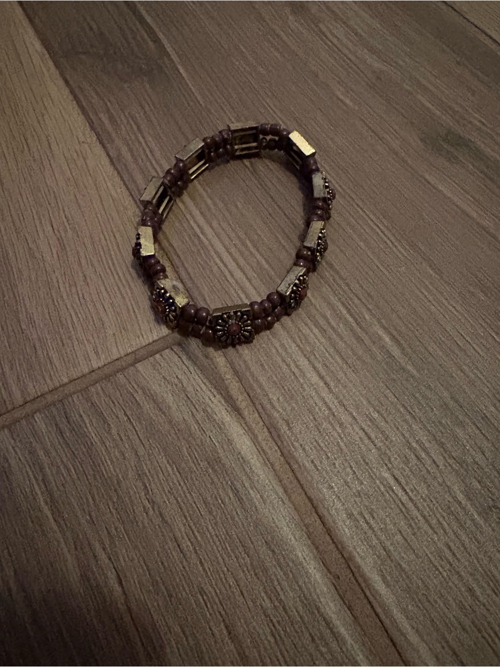 Beaded Floral Stretch Bracelet - Brown
